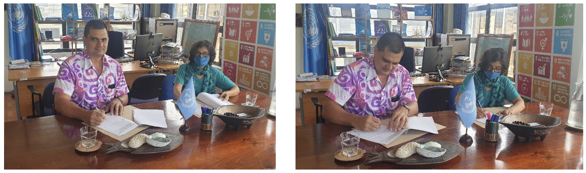 Signing the Implementation Partners Agreement: Afioga Seuseu Dr Joseph Edward Tauati, Chief Executive Officer of SROS and Ms Nisha, Director of Office and UNESCO Representative to the Pacific States